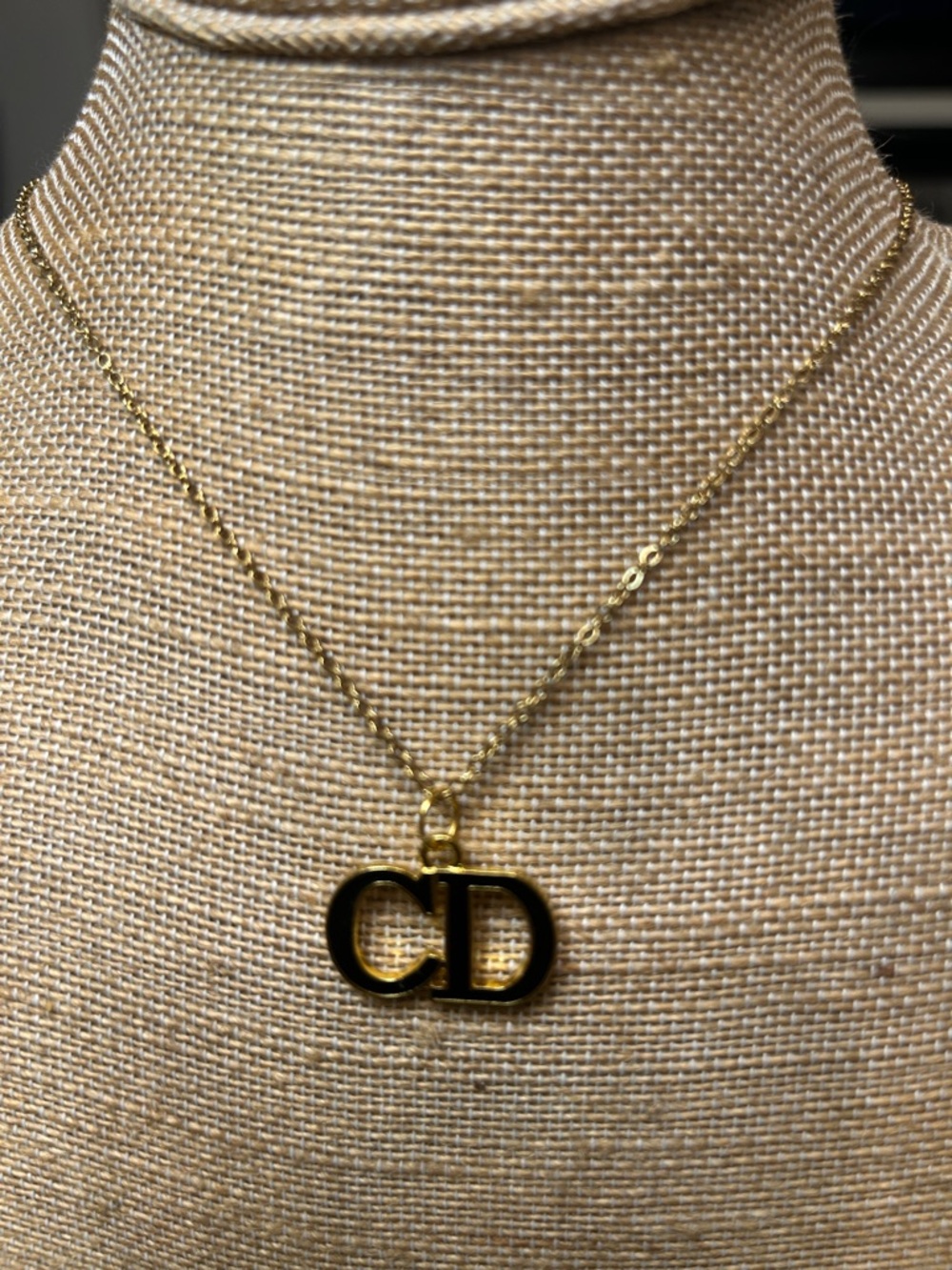 Gold Initial Pendant Necklace - Black Enamel Accent